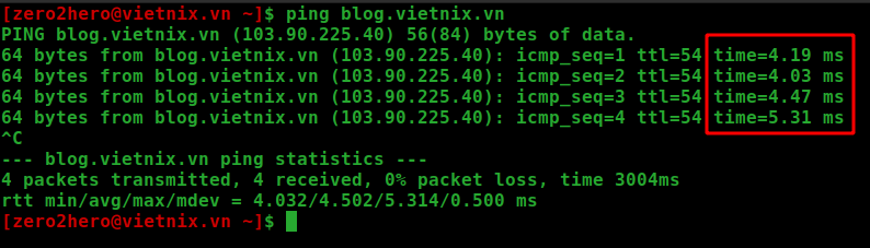 Kết quả cho thấy độ trễ chỉ từ 4-5ms.