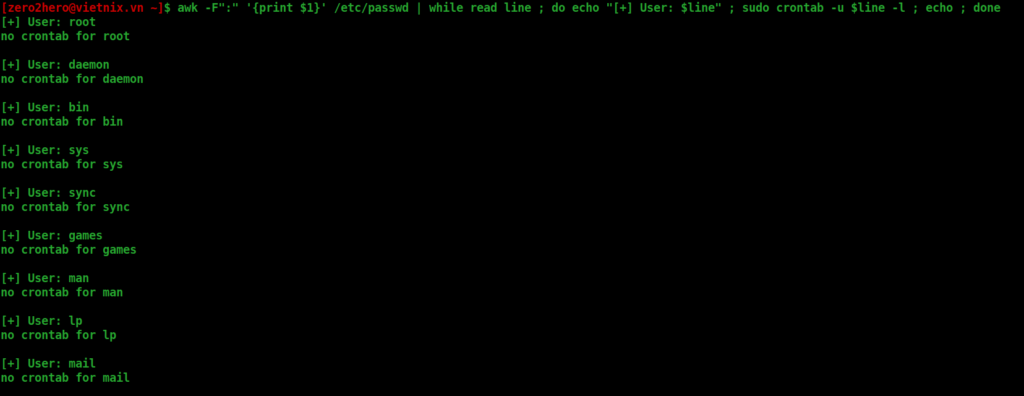 Kết quả khi chạy lệnh while read variable