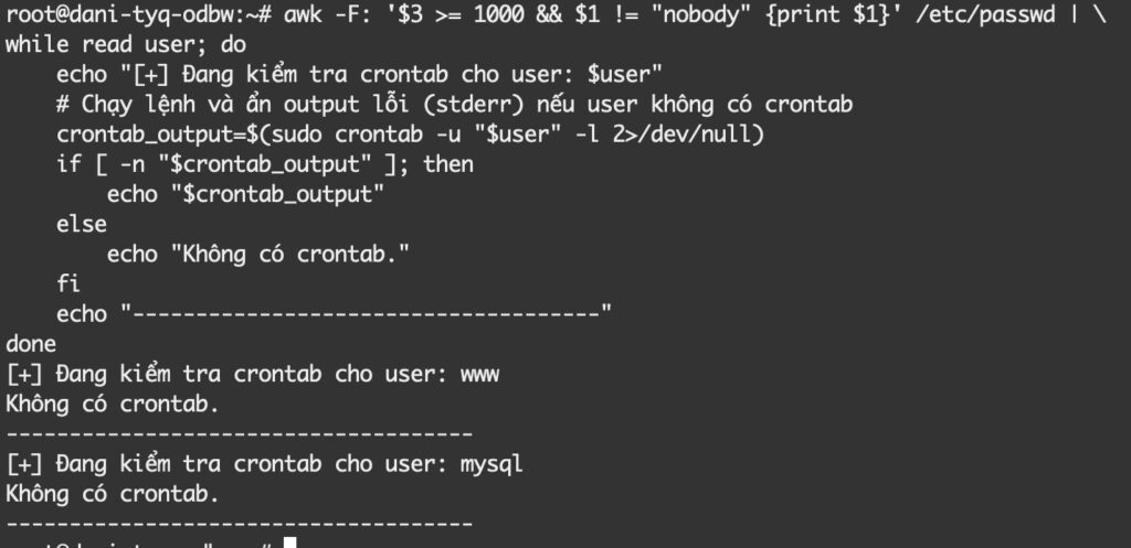 Kiểm tra Cron Job của tất cả User