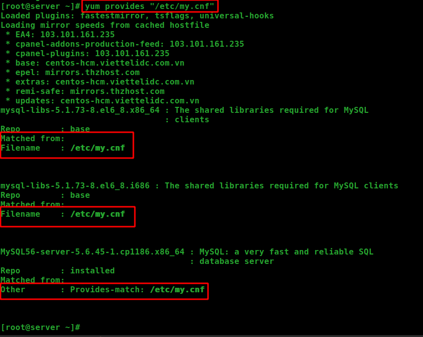 Tìm package chứa file cấu hình MySQL