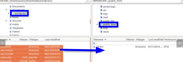 Điều hướng vào thư mục public_html bên phải
