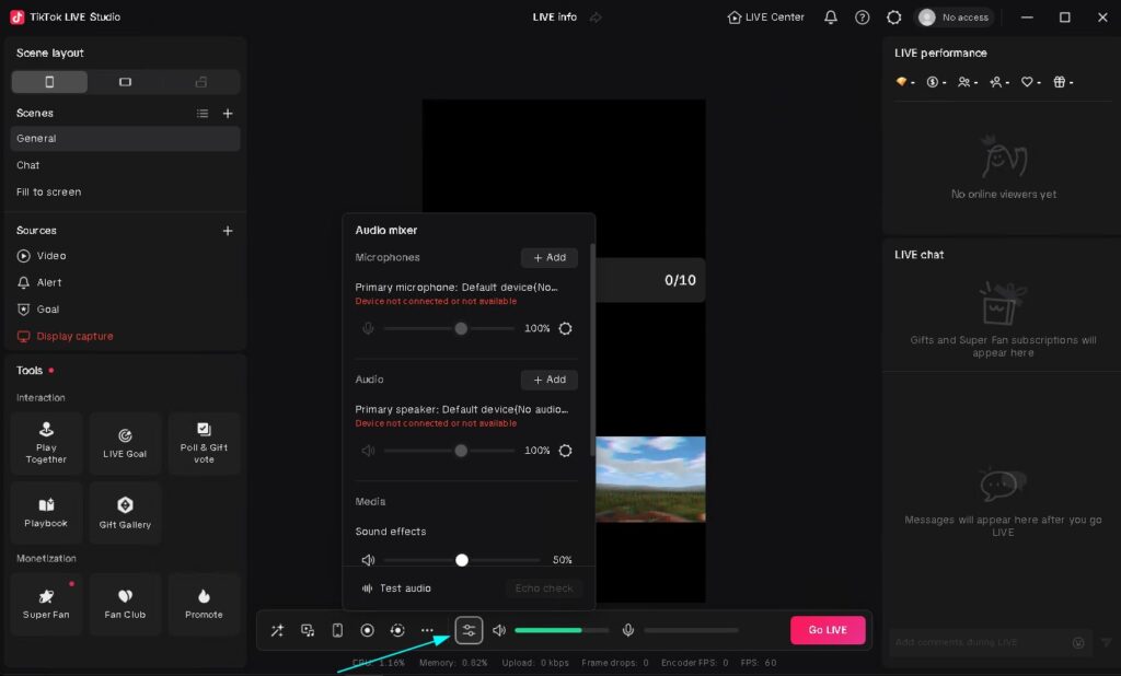 Nhấn vào biểu tượng Audio mixer
