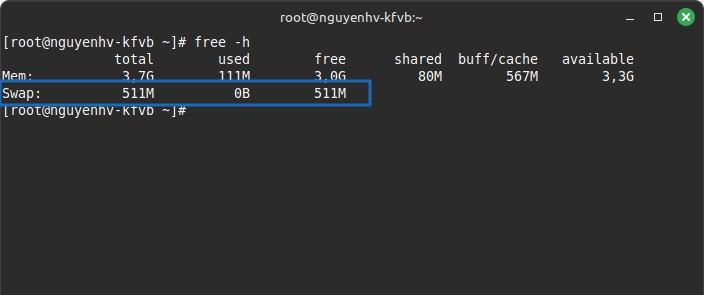 Kết quả hiển thị khi sử dụng lệnh free