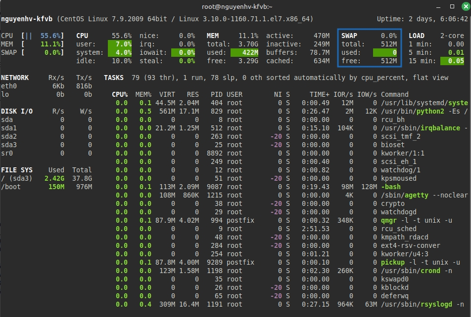 Kết quả hiển thị khi bạn chạy lệnh glances