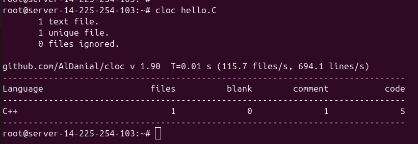 cloc đã phân biệt được dòng mã, dòng chú thích và dòng trống
