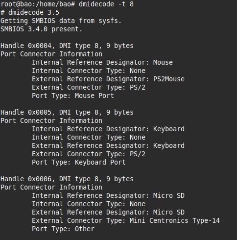 Thông tin về các cổng kết nối vật lý,