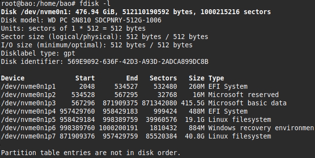 Liệt kê phân vùng ổ đĩa