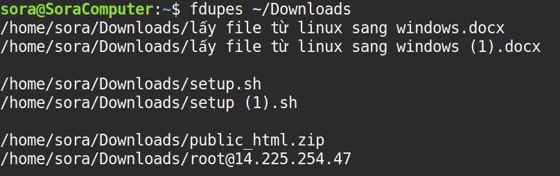 Kết quả trả về các nhóm file trùng nhau