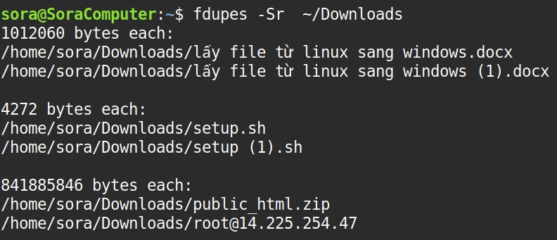 Hiển thị các nhóm file trùng đang chiếm bao nhiêu dung lượng