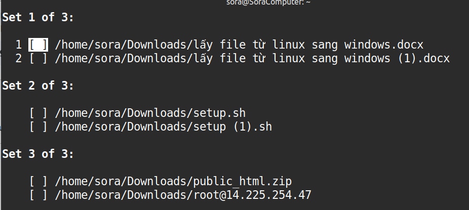 Bạn nhập số thứ tự của file muốn giữ lại