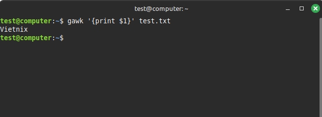 In ra cột đầu tiên được phân cách bằng dấu cách