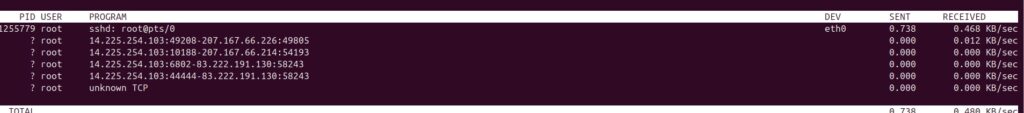 Kết quả hiển thị khi chạy lệnh Nethogs