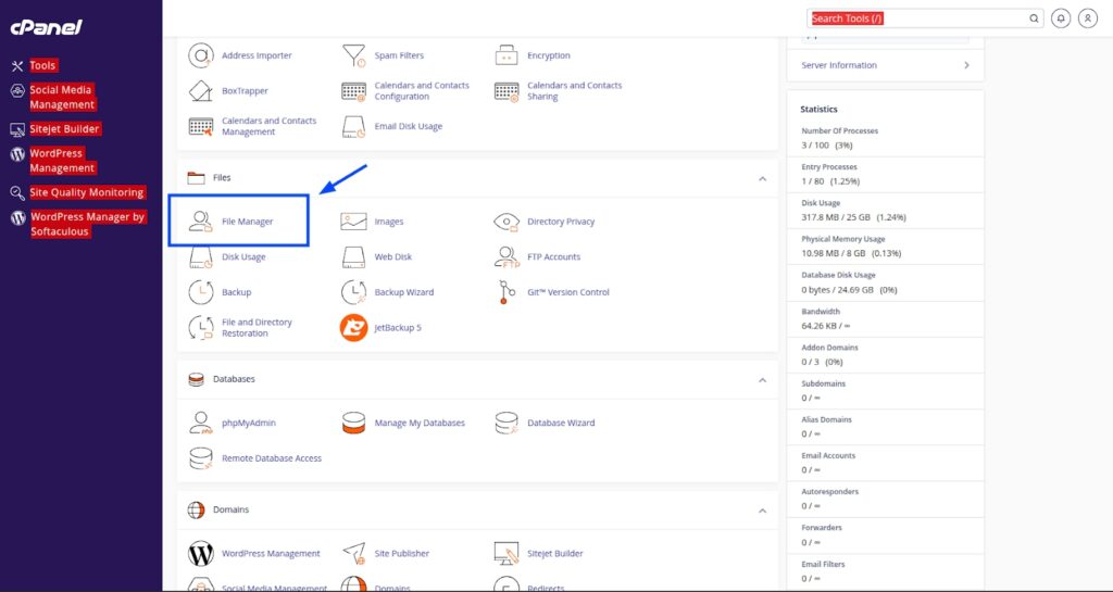 Bạn đăng nhập vào cPanel và chọn File Manager