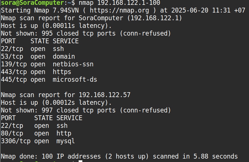 Kết quả sau khi quét dải IP