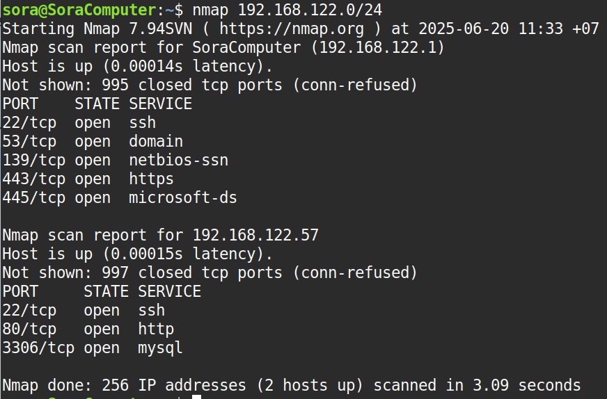 Kết quả các IP mà nmap quét được