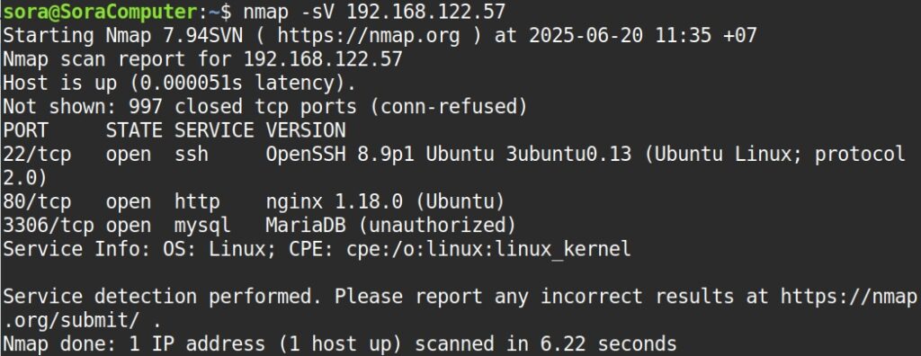 Kết quả sau khi quét nhanh và hiển thị dịch vụ đang chạy