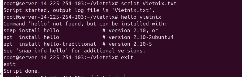 Những hoạt động vừa thực hiện sẽ được lưu lại trong file Vietnix.txt