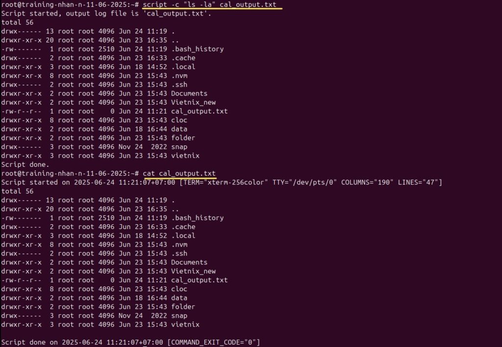 Ghi log của một lệnh cụ thể