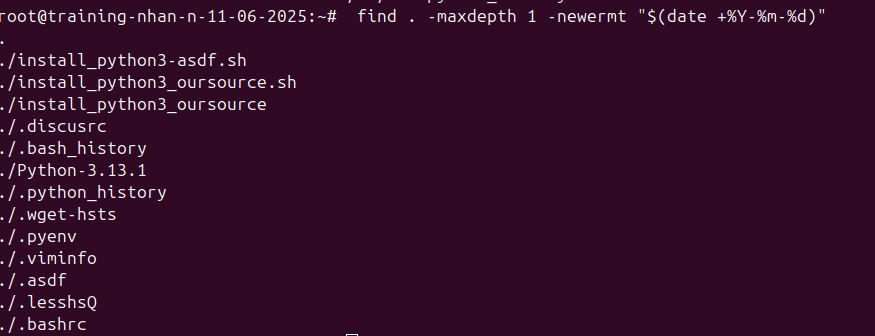 Kết quả hiển thị sau khi thực hiện lệnh find