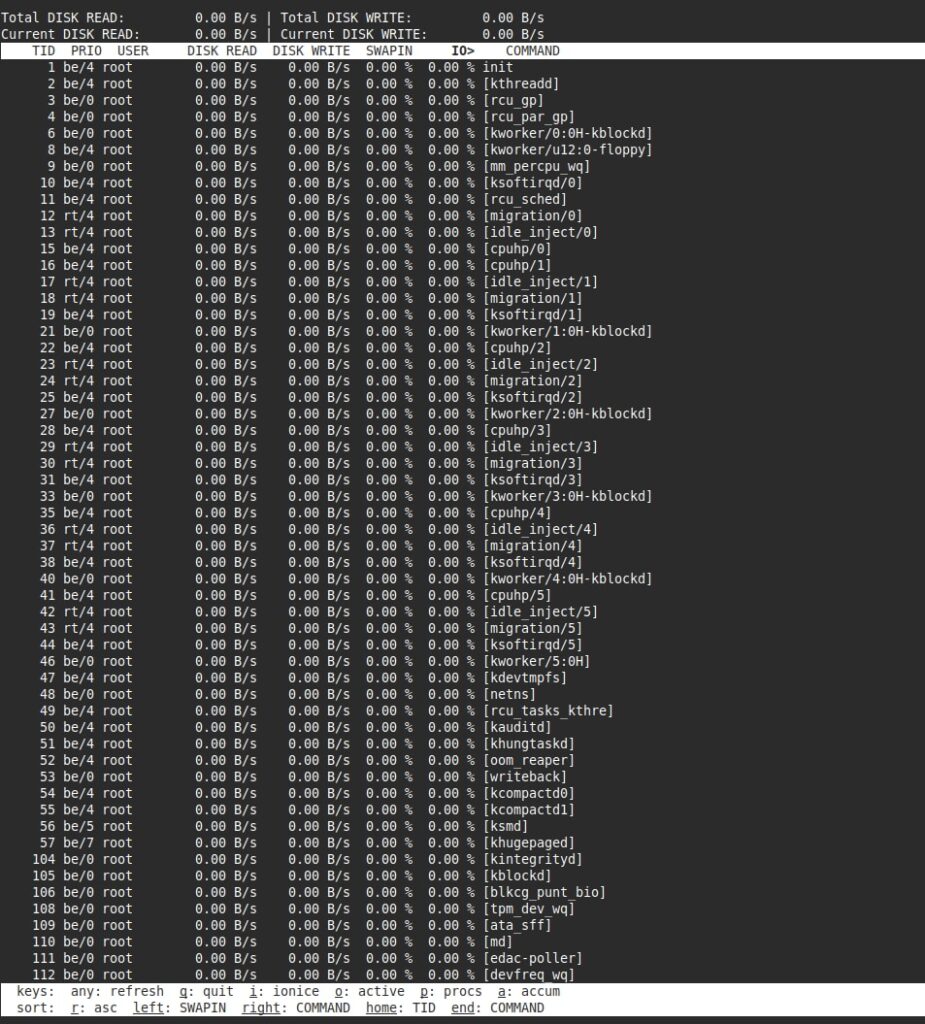 Kết quả hiển thị mức sử dụng I/O đĩa theo thời gian thực cho từng tiến trình