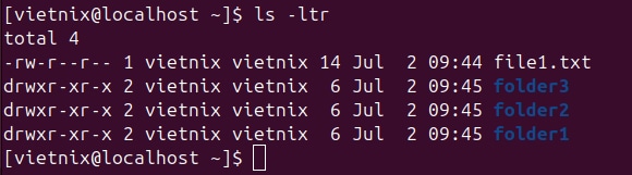 Kết quả hiển thị file theo thời gian chỉnh sửa