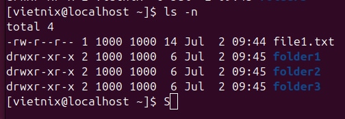 Kết quả hiển thị UID và GID