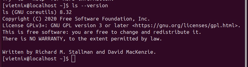 Kết quả hiển thị phiên bản ls