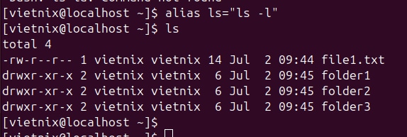 Thiết lập alias cho lệnh ls
