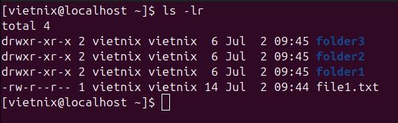 Kết quả hiển thị danh sách được sắp xếp theo thứ tự ngược