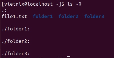 Kết quả sẽ liệt kê toàn bộ cấu trúc cây thư mục