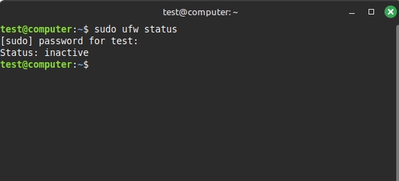 Kết quả kiểm tra trạng thái ufw