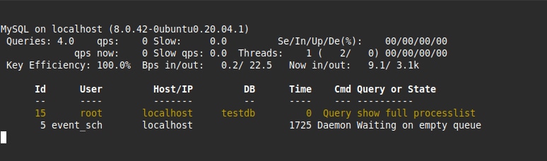 Khởi động mytop với quyền root