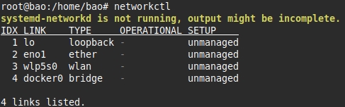 Lỗi dịch vụ networkctl