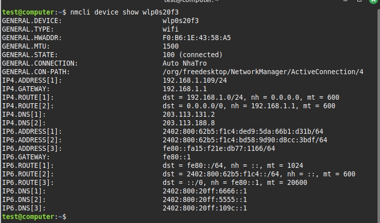Kết quả hiển thị thông tin chi tiết của thiết bị