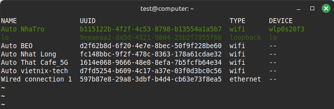 Liệt kê tất cả các hồ sơ kết nối
