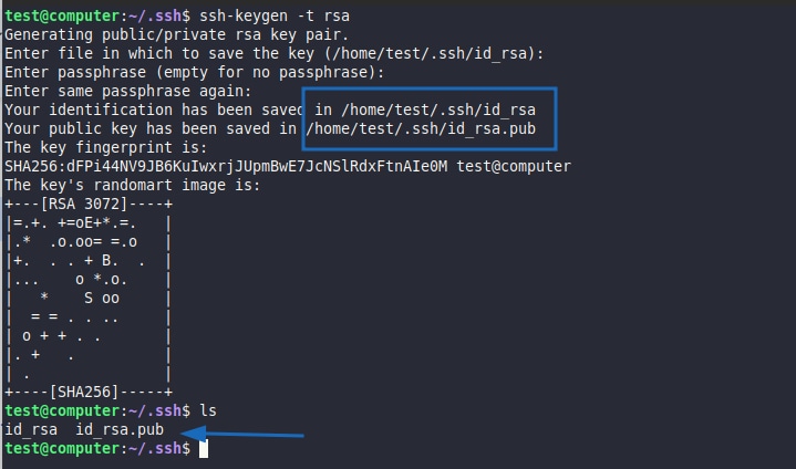 Kiểm tra vị trí lưu file private và public key trong thư mục ~/.ssh: