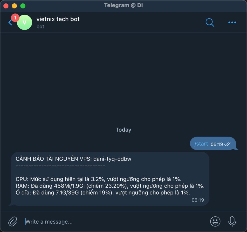 Bạn kiểm tra lại chức năng cảnh báo của bot