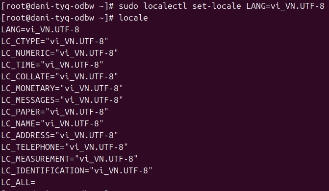 Kiểm tra lại bằng lệnh locale