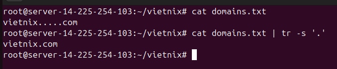 Kết quả sẽ loại bỏ các dấu “.” lặp lại liên tục 