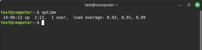 Kết quả khi chạy lệnh uptime mà không có bất kỳ tùy chọn nào