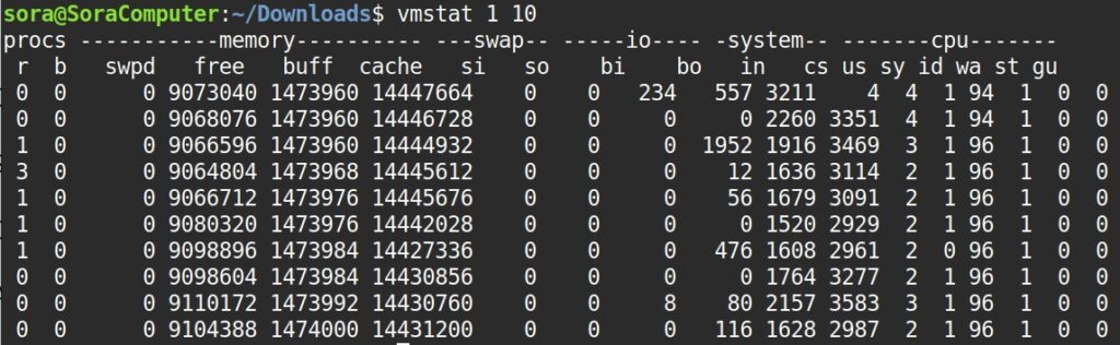 Trong vòng 10 giây , mỗi giây in ra 1 dòng kết quả.