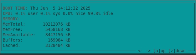 Giao diện thông tin hệ thống trong whowatch sau khi nhấn s