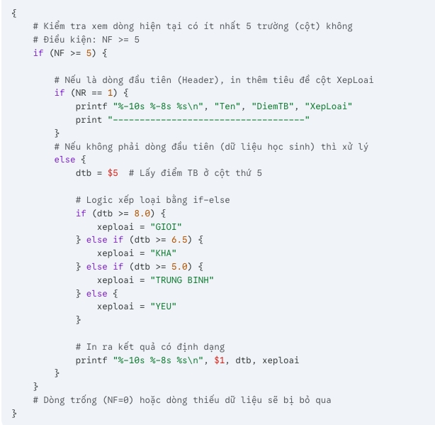 Tạo một file xeploai.awk