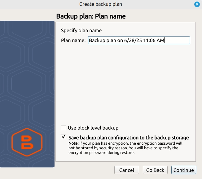 Bạn gán một tên tùy ý cho Backup plan
