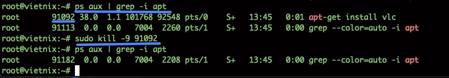 Các tiến trình apt và dpkg đang chạy