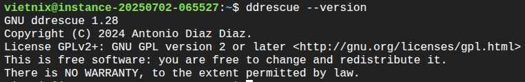 Kiểm tra phiên bản hiện tại của ddrescue