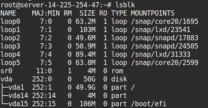 Kết quả hiển thị cây phân cấp các thiết bị lưu trữ