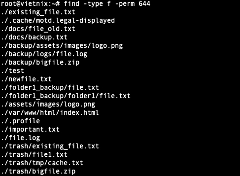 Tìm các file có quyền 644