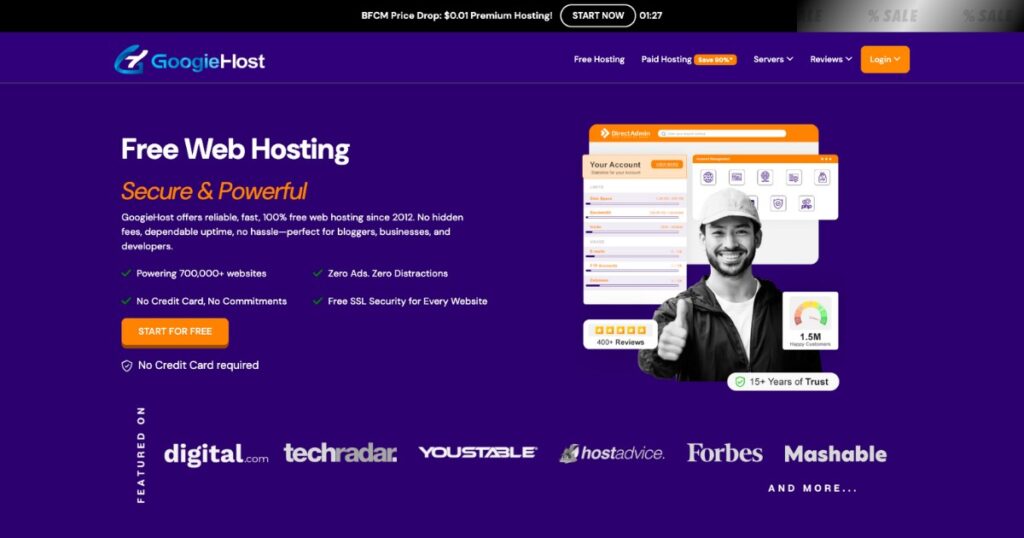 GoogieHost là nhà cung cấp dịch vụ hosting free cho phép người dùng lưu trữ website mà không tốn phí