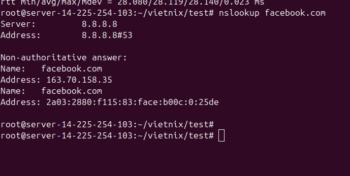 Kết quả sau khi chạy lệnh nslookup